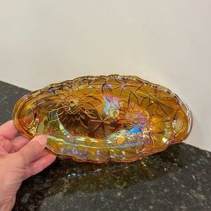 Vintage Amber glass relish dish lily pons Indiana glass retro decor serv…